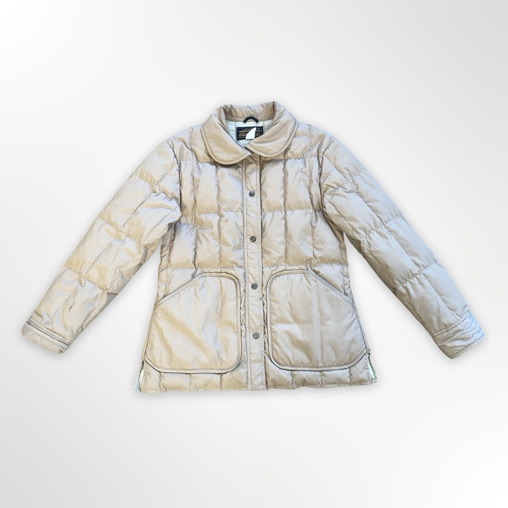 Eddie Bauer Women's Down Puffer Jacket Beige Snap Front Quilted Coat